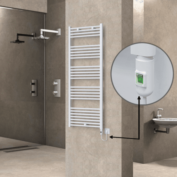 Radiva Haiti Elektrikli Havlupan 600x1500 Düz Beyaz Parlak (On/Off Düğmeli) 900 Watt