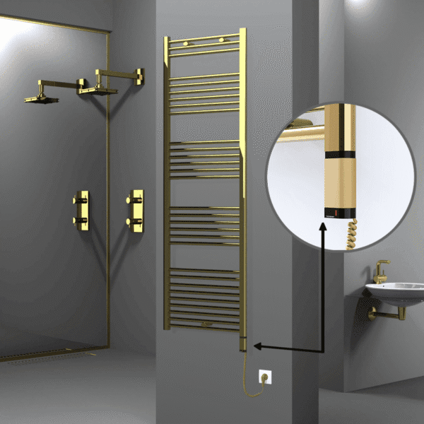 Radiva Haiti Elektrikli Havlupan 600x1800 Düz Altın Parlak (OneD On/Off ) Sağ 600 Watt