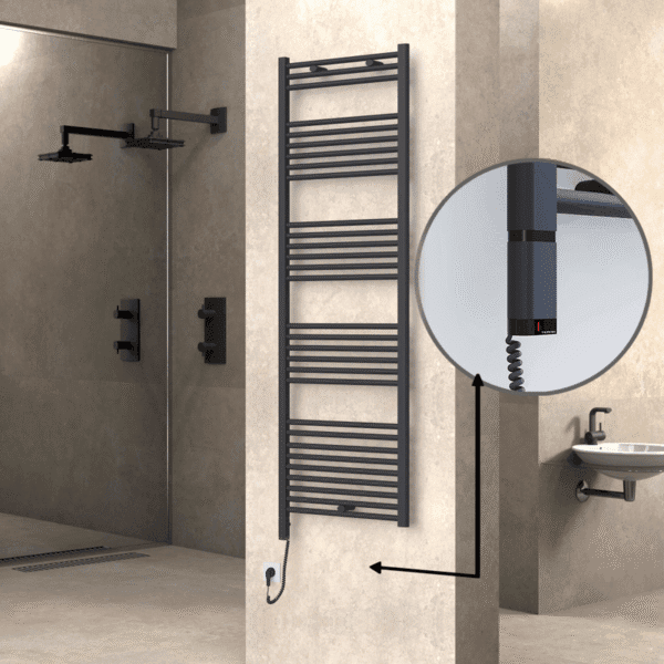 Radiva Haiti Elektrikli Havlupan 600x1800 Düz Antrasit Texture (OneD On/Off ) Sol 1000 Watt