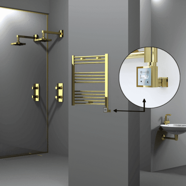 Radiva Haiti Elektrikli Havlupan 600x700 Düz Altın Parlak (KTX3 Termostat) 200 Watt