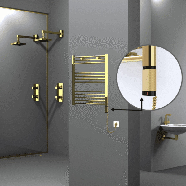 Radiva Haiti Elektrikli Havlupan 600x700 Düz Altın Parlak (OneD On/Off ) Sağ 200 Watt