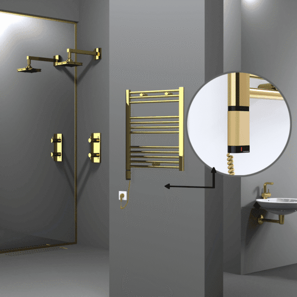 Radiva Haiti Elektrikli Havlupan 600x700 Düz Altın Parlak (OneD On/Off ) Sol 200 Watt