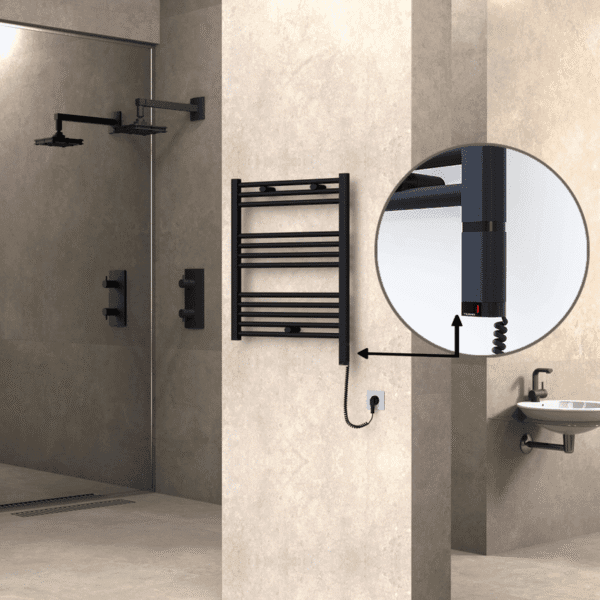 Radiva Haiti Elektrikli Havlupan 600x700 Düz Siyah Mat (OneD On/Off ) Sağ 300 Watt