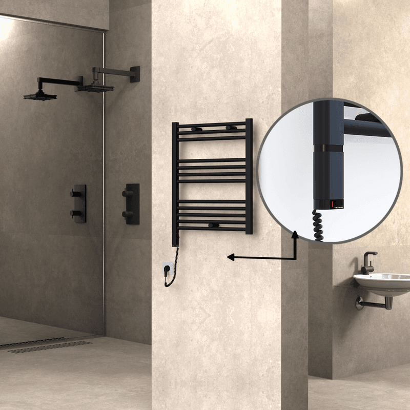 Radiva Haiti Elektrikli Havlupan 600x700 Düz Siyah Mat (OneD On/Off ) Sol 300 Watt