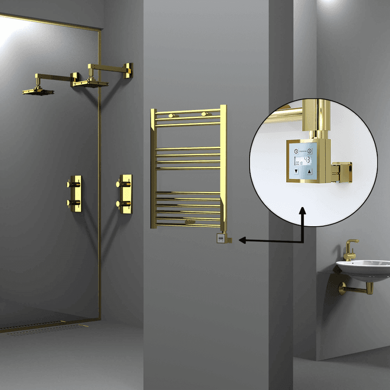 Radiva Haiti Elektrikli Havlupan 600x800 Düz Altın Parlak (KTX3 Termostat) 300 Watt