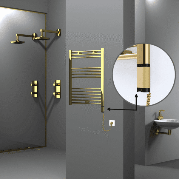 Radiva Haiti Elektrikli Havlupan 600x800 Düz Altın Parlak (OneD On/Off ) Sağ 300 Watt