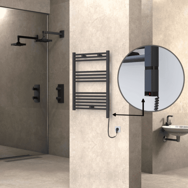 Radiva Haiti Elektrikli Havlupan 600x800 Düz Antrasit Texture (OneD On/Off ) Sağ 300 Watt