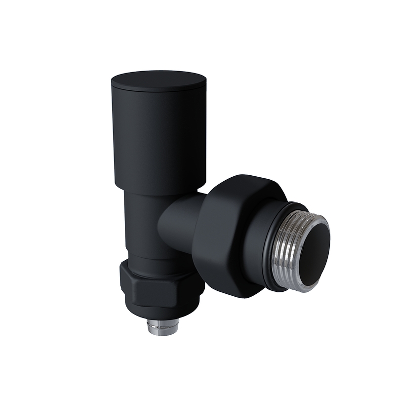 Radiva Radyatör Vanası 1/2'' Siyah Köşe Pex (Metal Volanlı 16*2mm Boru Bağl. Rakorlu)