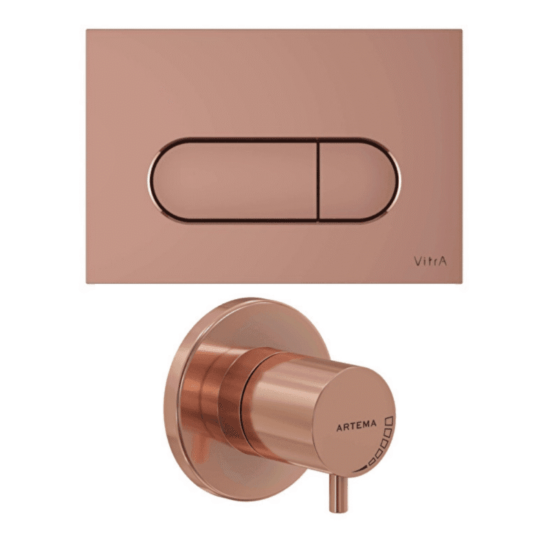 Vitra Root Round Kumanda Paneli Seti (Kumanda Paneli+Stop Valf Sıva Üstü Grubu), Soft Bakır