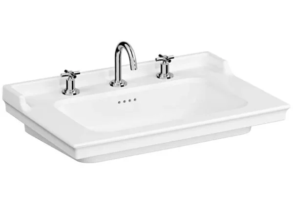 Vitra Valarte Etajerli Lavabo 80x53 cm Üç Armatür Delikli, Su Taşma Delikli, Beyaz