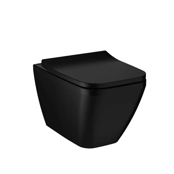 Vitra Integra Square Asma Klozet Rim-ex, Gizli Montajlı, 55 cm Taharet Borulu, Taharet Borusu Girişi Sıva Altı Uygulamalı, Mat Siyah