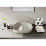 Vitra Outline Recycled Çanak Lavabo Tv Şekilli, 57x45 cm Armatür Deliksiz, Su Taşma Deliksiz, Mat Bej - Görsel 2