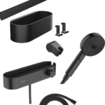 Hansgrohe WallStoris Bundle el duşu 105 3jet EcoSmart Aktivasyon, termostat, 70 cm duş barı ve saklama seti Satin Siyah