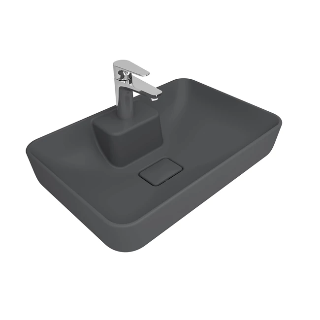 310200200697.webp Kale Zero 2.0 60x40 Ada Dikdörtgen Çanak Lavabo Mat Antrasit Gri - Görsel 1