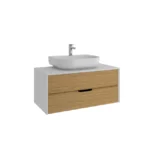 Kale Zero 2.0 Lavabo Dolabı 100 cm Beyaz/Meşe Beyaz Oval (Lavabo Dahil)