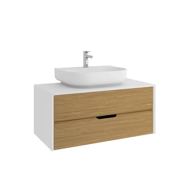 Kale Zero 2.0 Lavabo Dolabı 100 cm Beyaz/Meşe Mat Beyaz Oval (Lavabo Dahil)