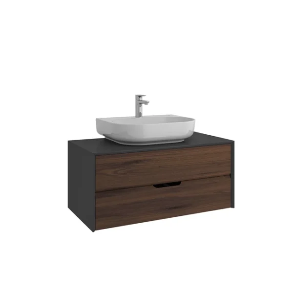 Kale Zero 2.0 Lavabo Dolabı 100 cm Antrasit/Ceviz Beyaz Oval (Lavabo Dahil)