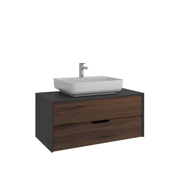 Kale Zero 2.0 Lavabo Dolabı 100 cm Antrasit/Ceviz Beyaz Dikdörtgen (Lavabo Dahil)