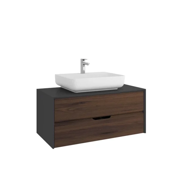 Kale Zero 2.0 Lavabo Dolabı 100 cm Antrasit/Ceviz Mat Beyaz Dikdörtgen (Lavabo Dahil)