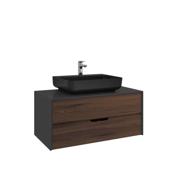 Kale Zero 2.0 Lavabo Dolabı 100 cm Antrasit/Ceviz Mat Sıyah Dikdörtgen (Lavabo Dahil)
