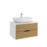 Kale Zero 2.0 Lavabo Dolabı 80 cm Beyaz/Meşe Mat Beyaz Oval (Lavabo Dahil)