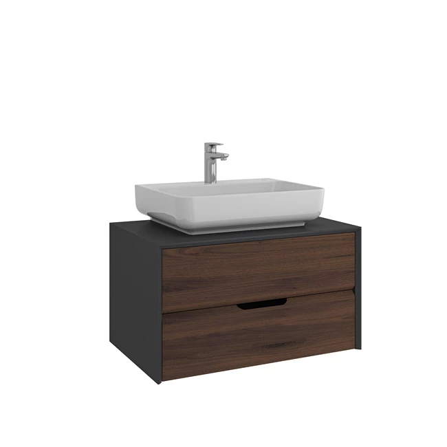 310300104373.webp Kale Zero 2.0 Lavabo Dolabı 80 cm Antrasit/Ceviz Beyaz Dikdörtgen (Lavabo Dahil) - Görsel 1