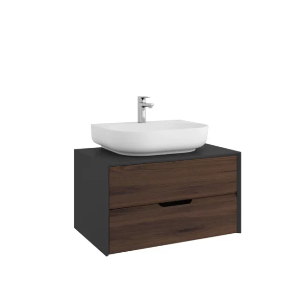 Kale Zero 2.0 Lavabo Dolabı 80 cm Antrasit/Ceviz Mat Beyaz Oval (Lavabo Dahil)