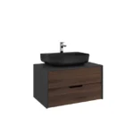 Kale Zero 2.0 Lavabo Dolabı 80 cm Antrasit/Ceviz Mat Sıyah Oval (Lavabo Dahil)