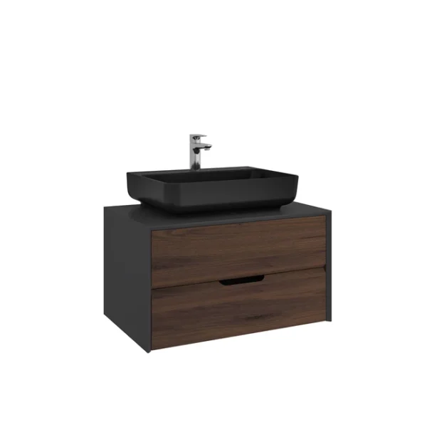 Kale Zero 2.0 Lavabo Dolabı 80 cm Antrasit/Ceviz Mat Sıyah Dikdörtgen (Lavabo Dahil)
