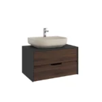 Kale Zero 2.0 Lavabo Dolabı 80 cm Antrasit/Ceviz Mat Vizon Oval (Lavabo Dahil)