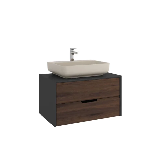 Kale Zero 2.0 Lavabo Dolabı 80 cm Antrasit/Ceviz Mat Vizon Dikdörtgen (Lavabo Dahil)