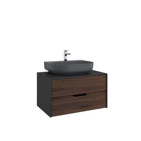 Kale Zero 2.0 Lavabo Dolabı 80 cm Antrasit/Ceviz Mat Antrasit Gri Oval (Lavabo Dahil)