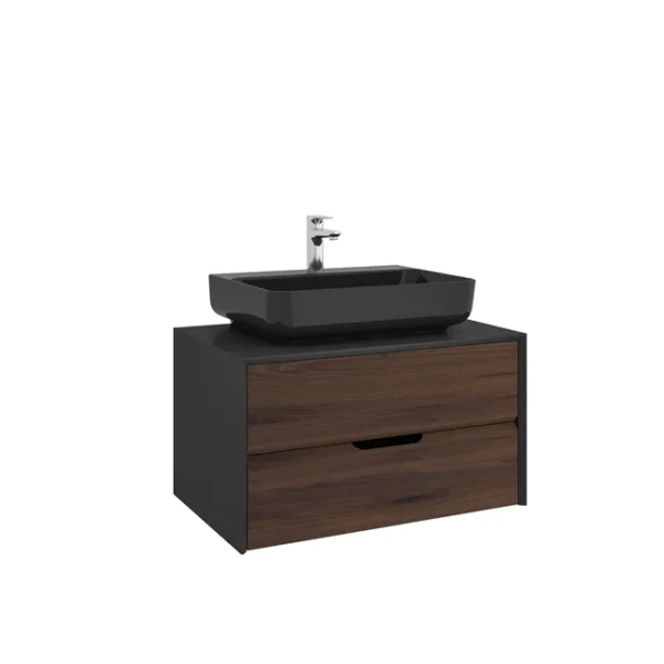 Kale Zero 2.0 Lavabo Dolabı 80 cm Antrasit/Ceviz Sıyah Dikdörtgen (Lavabo Dahil)