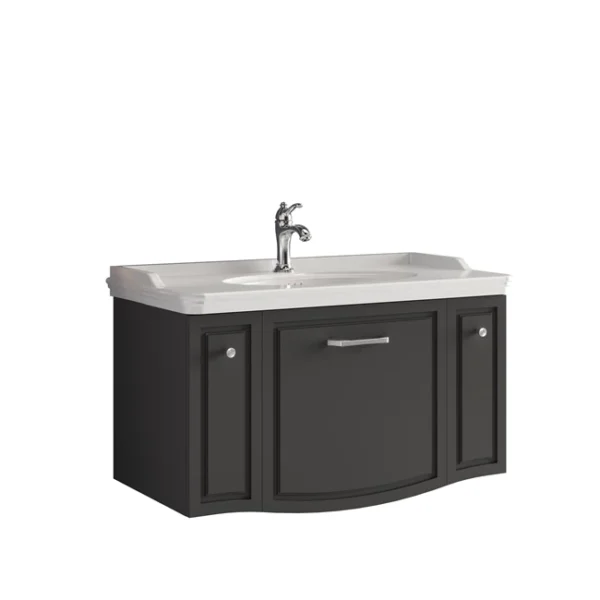 Kale Arte+ Lavabo Dolabı 100 cm Mat Antrasit Krom (Lavabo Dahil)