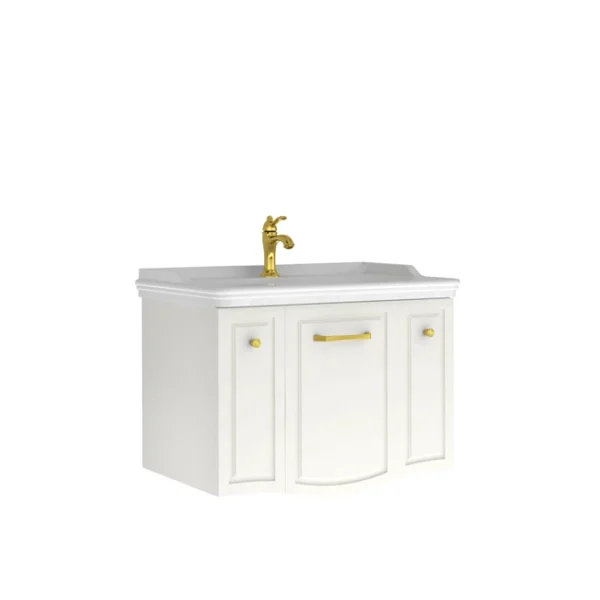 Kale Arte+ Lavabo Dolabı 80 cm Parlak Beyaz Altın (Lavabo Dahil)