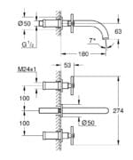 Grohe Atrio 3 Delikli Duvardan Ankastre Lavabo Bataryası (Sıva Üstü Grubu), Fırçalı Sert Grafit - Görsel 3