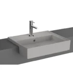 Vitra Archiplan Yarım Tezgah Lavabo 55x46 cm Tek Armatür Delikli, Su Taşma Delikli, Mat Taş Gri