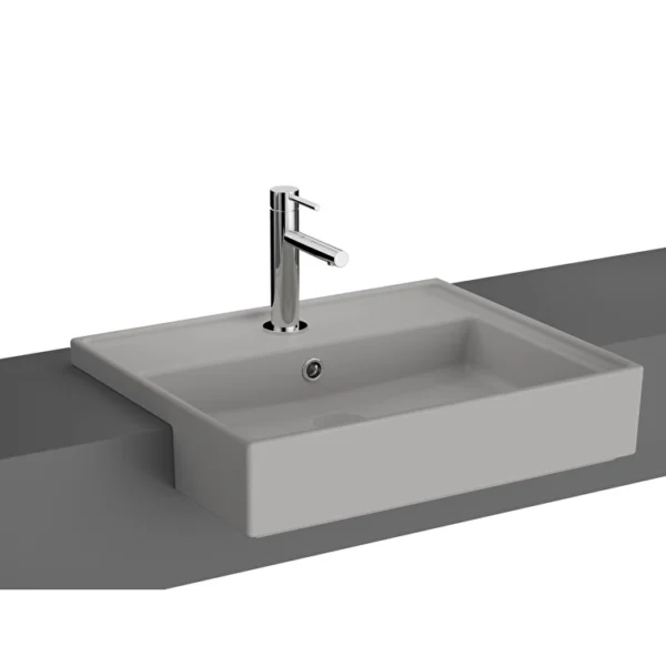 Vitra Archiplan Yarım Tezgah Lavabo 55x46 cm Tek Armatür Delikli, Su Taşma Delikli, Mat Taş Gri