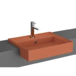 Vitra Archiplan Yarım Tezgah Lavabo 55x46 cm Tek Armatür Delikli, Su Taşma Delikli, Mat Terra Rosa