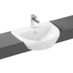 Vitra Integra Yarım Tezgah Lavabo Yuvarlak, 55x45 cm Tek Armatür Delikli, Su Taşma Delikli, Beyaz