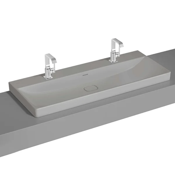 Vitra Metropole Çanak Lavabo 120x47 cm Çift Armatür Delikli, Su Taşma Delikli, Mat Taş Gri