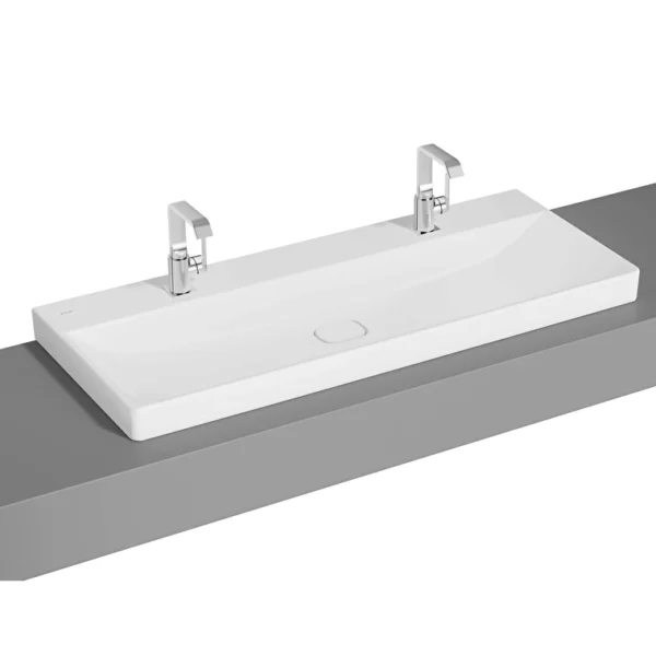 Vitra Metropole Çanak Lavabo 120x47 cm Çift Armatür Delikli, Su Taşma Deliksiz, Mat Beyaz