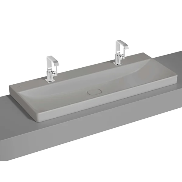 Vitra Metropole Çanak Lavabo 120x47 cm Çift Armatür Delikli, Su Taşma Deliksiz, Mat Taş Gri