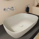 Vitra Outline Recycled Çanak Lavabo Tv Şekilli, 63x42 cm Armatür Deliksiz, Su Taşma Deliksiz, Mat Bej - Görsel 4