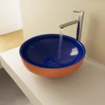 Vitra Water Jewels Çanak Lavabo Yuvarlak, Kompakt, 40x40 cm Armatür Deliksiz, Su Taşma Deliksiz, Clean, Terrarosa-Mavi - Görsel 3