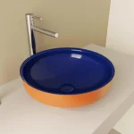 Vitra Water Jewels Çanak Lavabo Yuvarlak, Kompakt, 40x40 cm Armatür Deliksiz, Su Taşma Deliksiz, Clean, Terrarosa-Mavi - Görsel 4