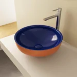 Vitra Water Jewels Çanak Lavabo Yuvarlak, Kompakt, 40x40 cm Armatür Deliksiz, Su Taşma Deliksiz, Clean, Terrarosa-Mavi - Görsel 6