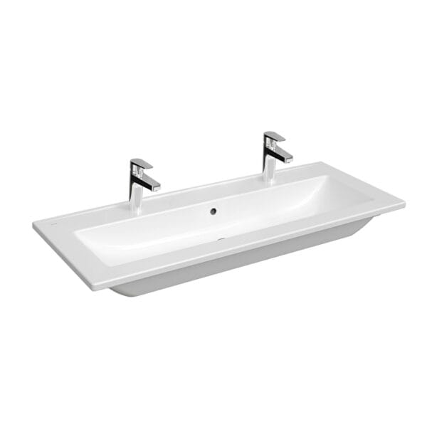 Vitra S20 Square Etajerli Lavabo Dikdörtgen, 120x46 cm, Çift Armatür Delikli, Beyaz