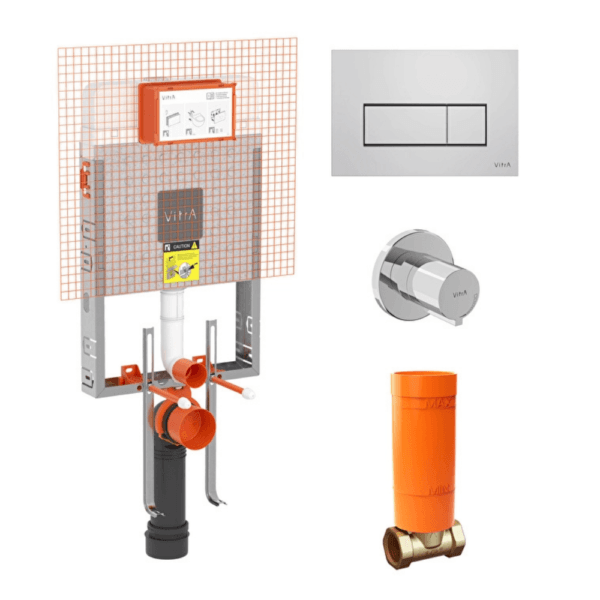 Vitra Gömme Rezervuar Seti, Krom Root Square Kumanda Paneli, Stop Valf (768-1851-01+740-2380+A41461Gr+A41441Gr)