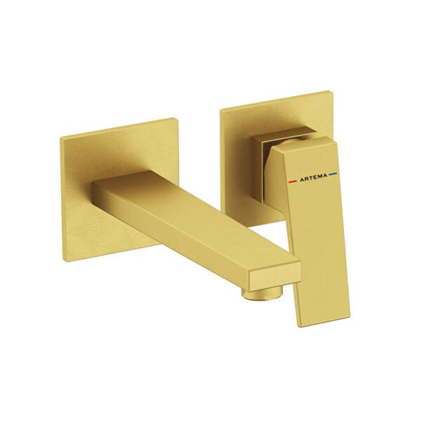 Vitra Minimax Square Ankastre Lavabo Bataryası, Kısa (Sıva Üstü Grubu), Fırçalı Altın